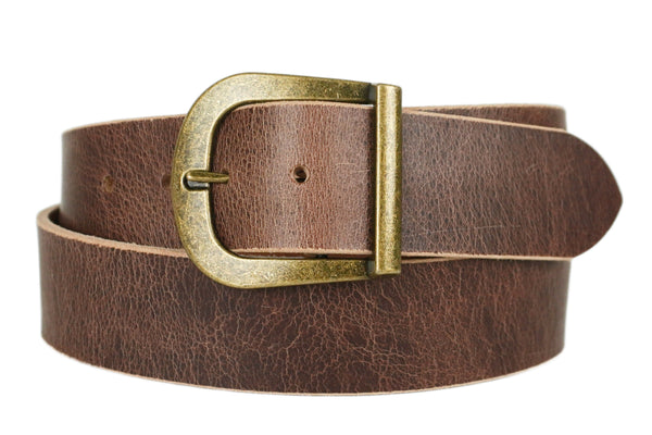 Brown Leather Belt 1 1/4 inch wide, 10/12 oz thickness, border tool/heart, antiqued edge sold with solid brass buckle