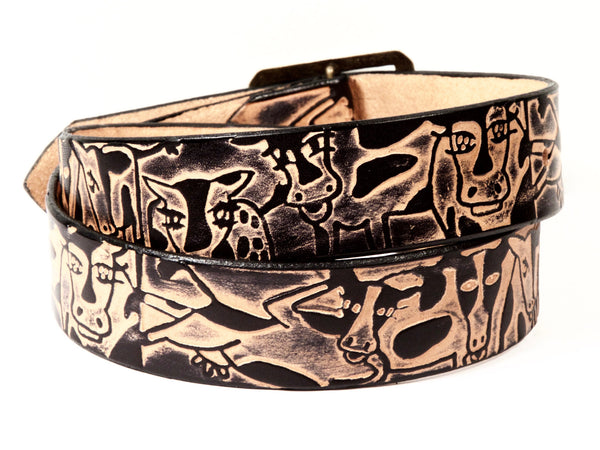 Cow Design Leather Belt | Handmade in Seattle | Marakesh Leather