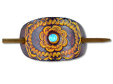 Accented Floral Mandala Leather Hair Barrette