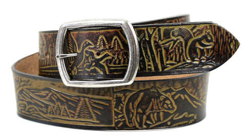 Wildlife Scene Wide Leather Belt