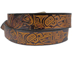Raven and Salmon Leather Belt