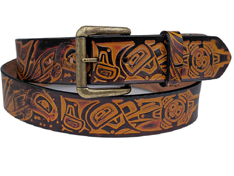 Raven and Salmon Leather Belt