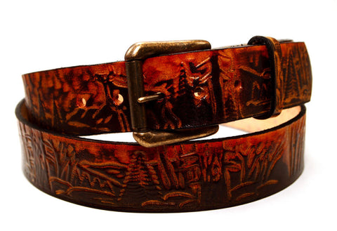 Wildlife Scene Leather Belt