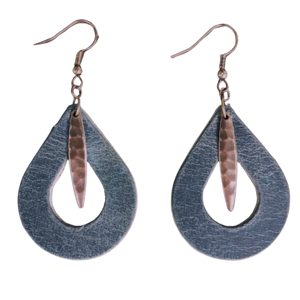 Copper Drop Leather Earrings