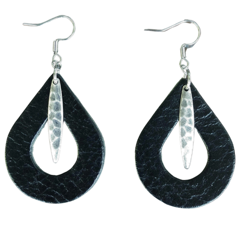 Silver Drop Leather Earrings