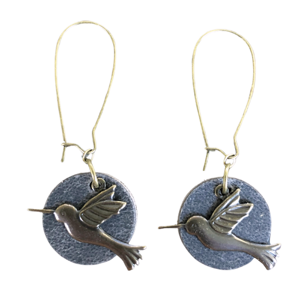 Hummingbird Nerd Leather Earrings