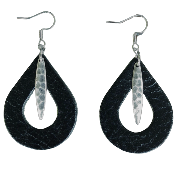 Silver Drop Leather Earrings