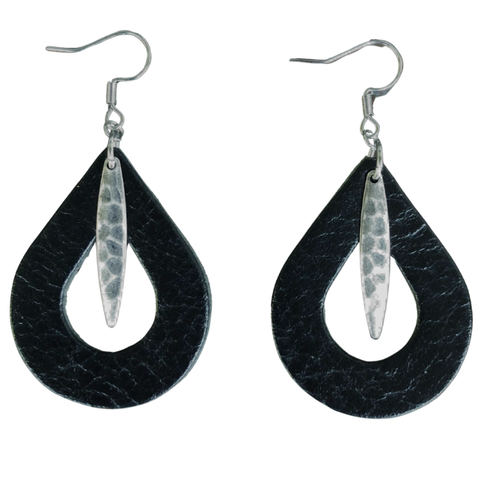 Silver Drop Leather Earrings