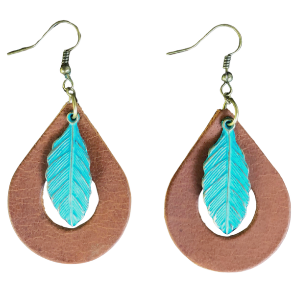 Turquoise Drop Leather Earrings