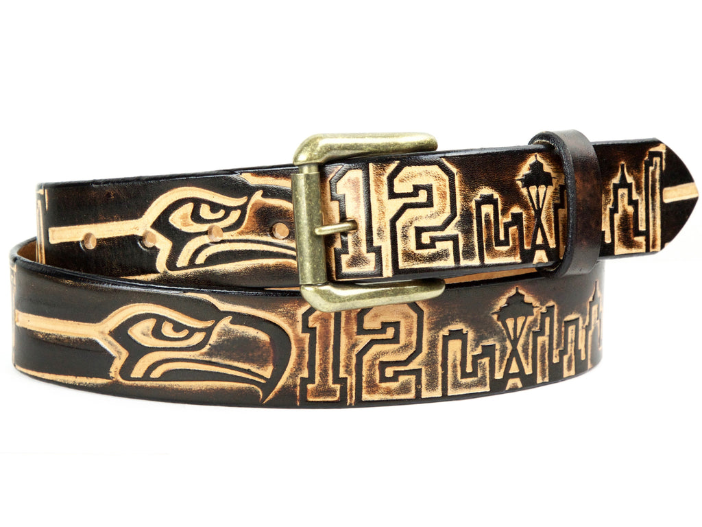 Seattle Seahawks Leather Belt | Handmade in Seattle | Marakesh Leather Seattle Seahawks Leather Belt | Handmade in Seattle | Marakesh Leather