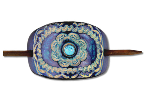 Accented Floral Mandala Leather Hair Barrette