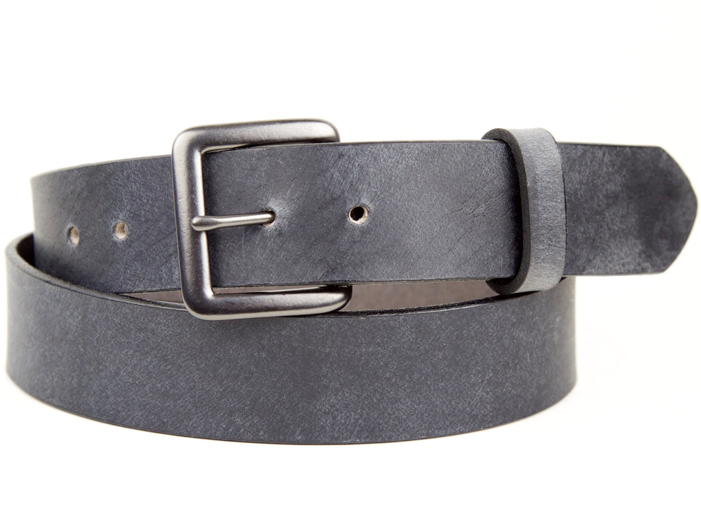 Check and Leather Belt in Charcoal/silver - Men