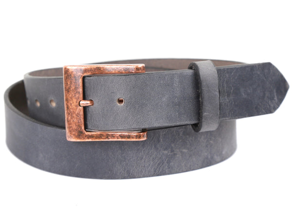Antique Copper Buckle with Slate Grey Leather Belt