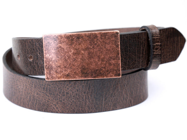 Copper Buckle and Distressed Brown Leather Belt Combination