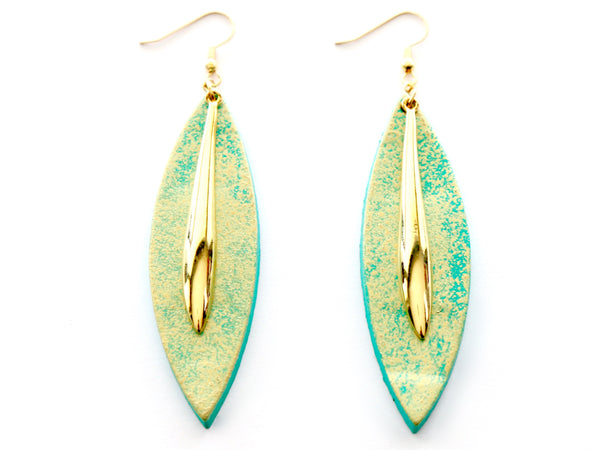 Handmade "Largo" Leather Earrings in Turquoise and Gold
