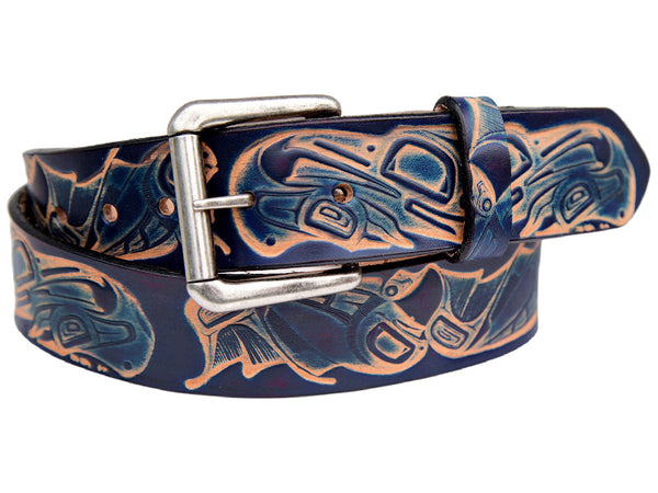 Salmon and Frog Leather Belt