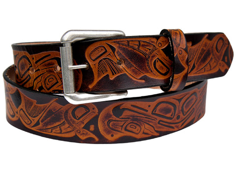 Salmon and Frog Leather Belt