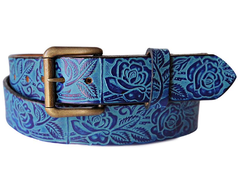 Leather Belt with Roses, Handmade in Seattle